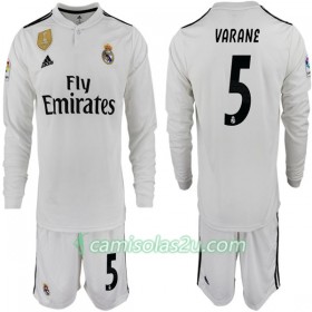 Camisolas de Futebol Real Madrid VARANE 5 Criança Equipamento Principal 2018/19 Manga Comprida